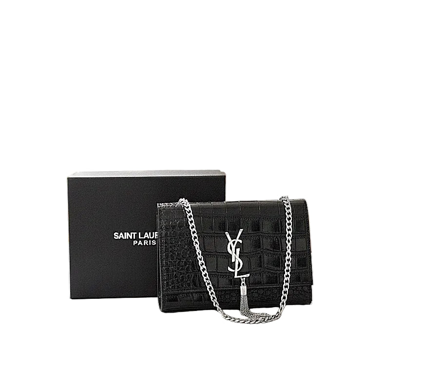 Saint Laurent Kate Crocodile-Embossed Bag with Tassel 👜✨🌑