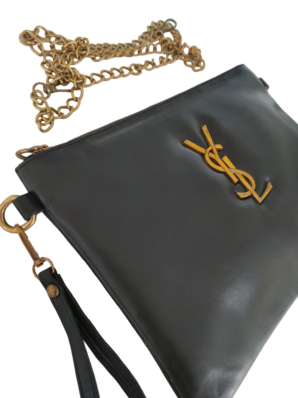 Black Pouch Clutch with Gold-Tone Logo & Chain Strap ⚫✨⛓️