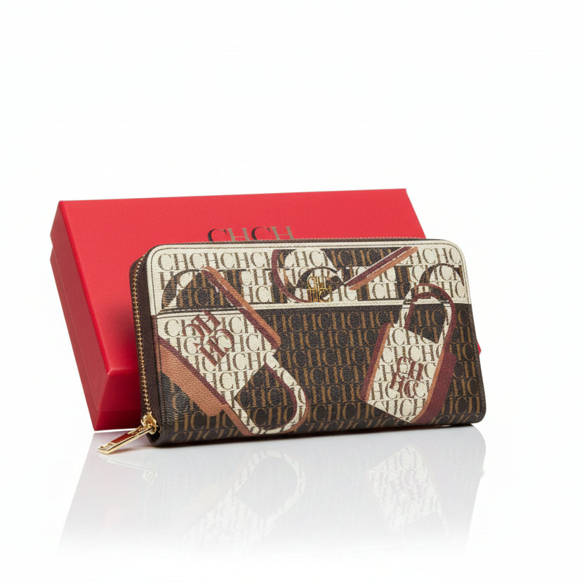 CHCH Monogram Zip-Around Wallet with Padlock Print 👜✨🤎