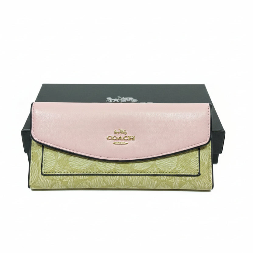 Coach Slim Envelope Wallet in Signature Canvas and Pink Leather 🌸👜✨