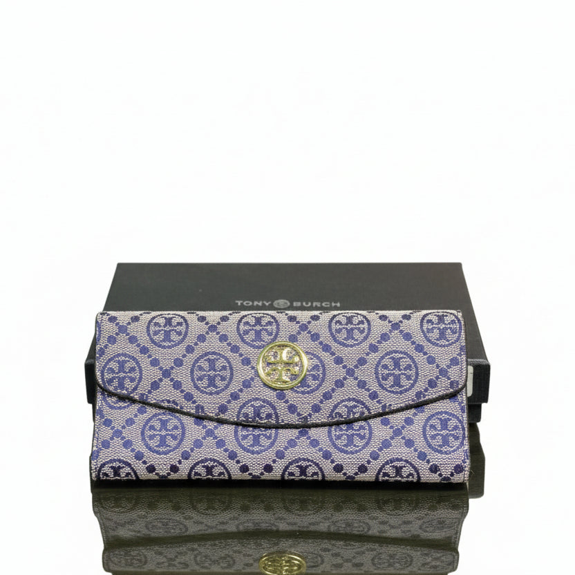 Tory Burch Monogram Canvas Continental Wallet in Navy Blue 👜💙✨