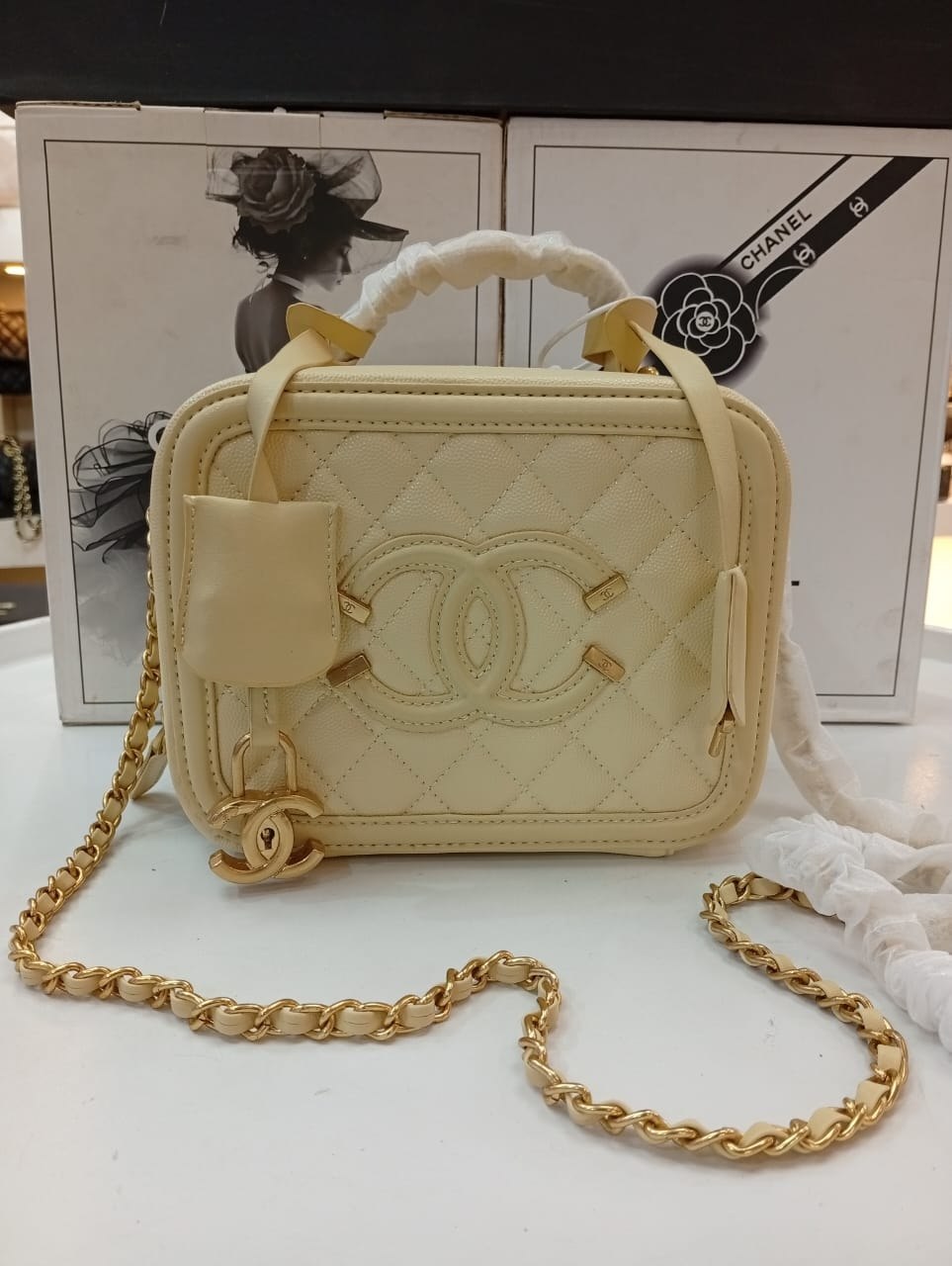 Chanel Quilted Vanity Case with Gold Hardware
