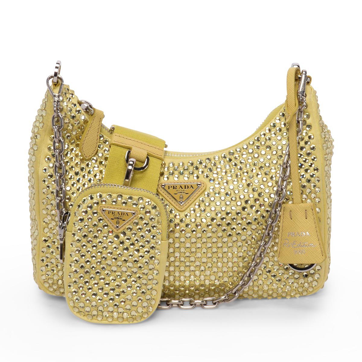 Prada Re-Edition 2005 Crystal-Embellished Nylon Bag in Mimosa Yellow 🍋✨👜
