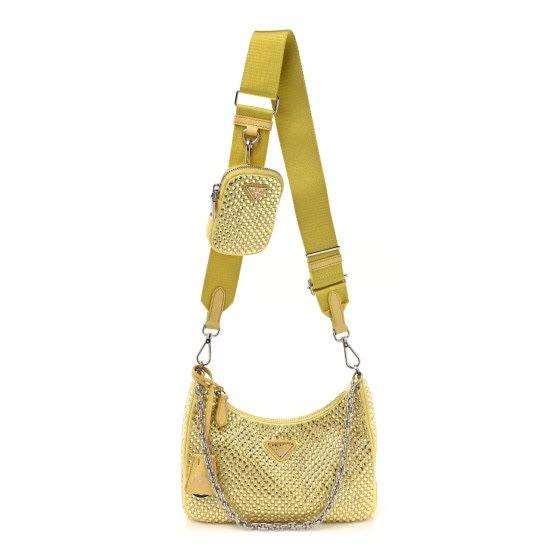 Prada Re-Edition 2005 Crystal-Embellished Nylon Bag in Mimosa Yellow 🍋✨👜