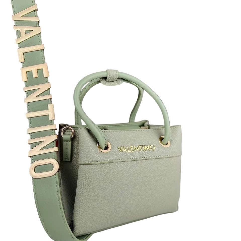 Valentino Sage Green Pebbled Leather Tote with Logo Canvas Strap 👜✨🌿