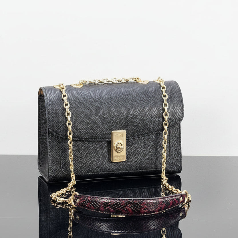 COACH Pebble Leather Shoulder Bag with Snakeskin Detail 🖤👜✨