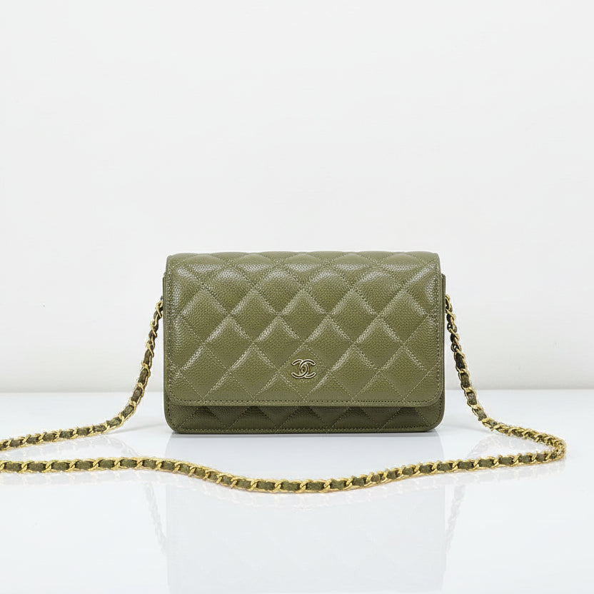 Chanel Quilted Caviar Wallet on Chain in Olive Green 👜🌿✨