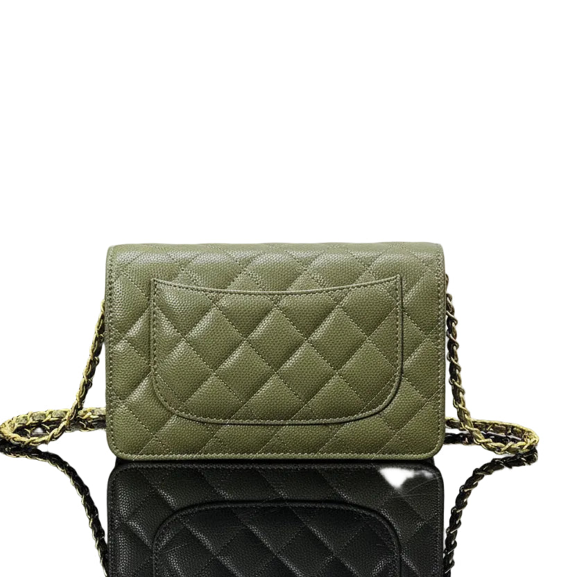 Chanel Quilted Caviar Wallet on Chain in Olive Green 👜🌿✨
