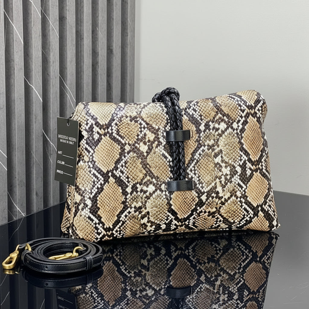 Botga Veita Python Print Crossbody Bag with Gold Ring Detail 🐍✨👜