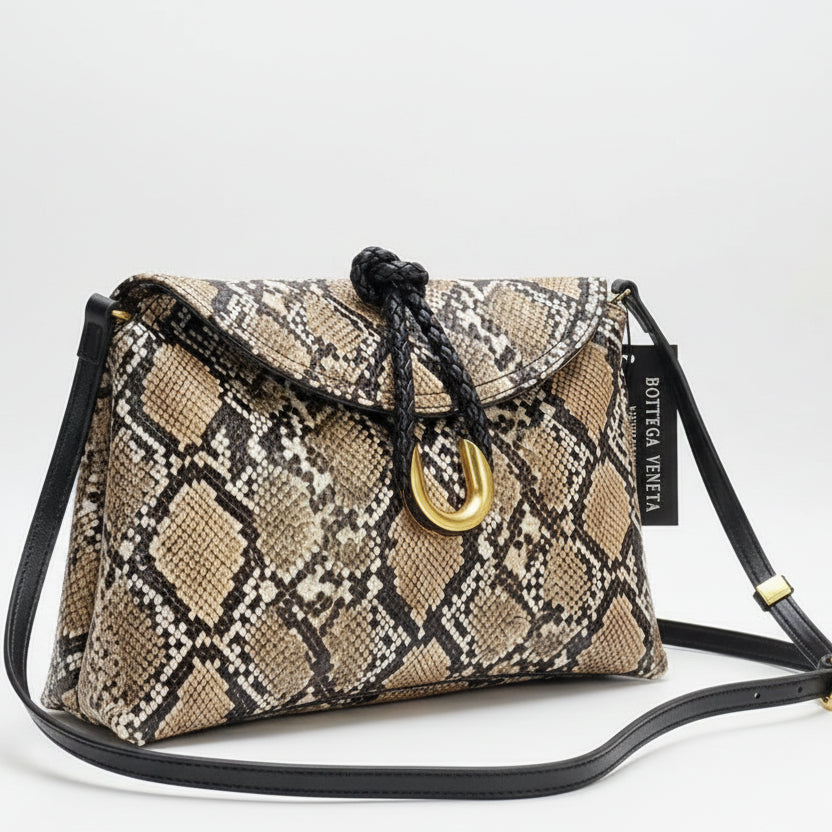 Botga Veita Python Print Crossbody Bag with Gold Ring Detail 🐍✨👜