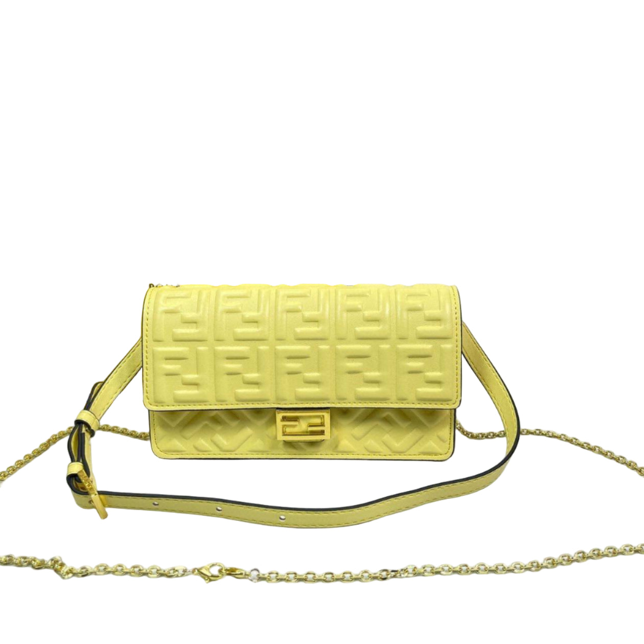 Fendi FF Embossed Mini Baguette Bag in Yellow Leather 🍋✨🔗