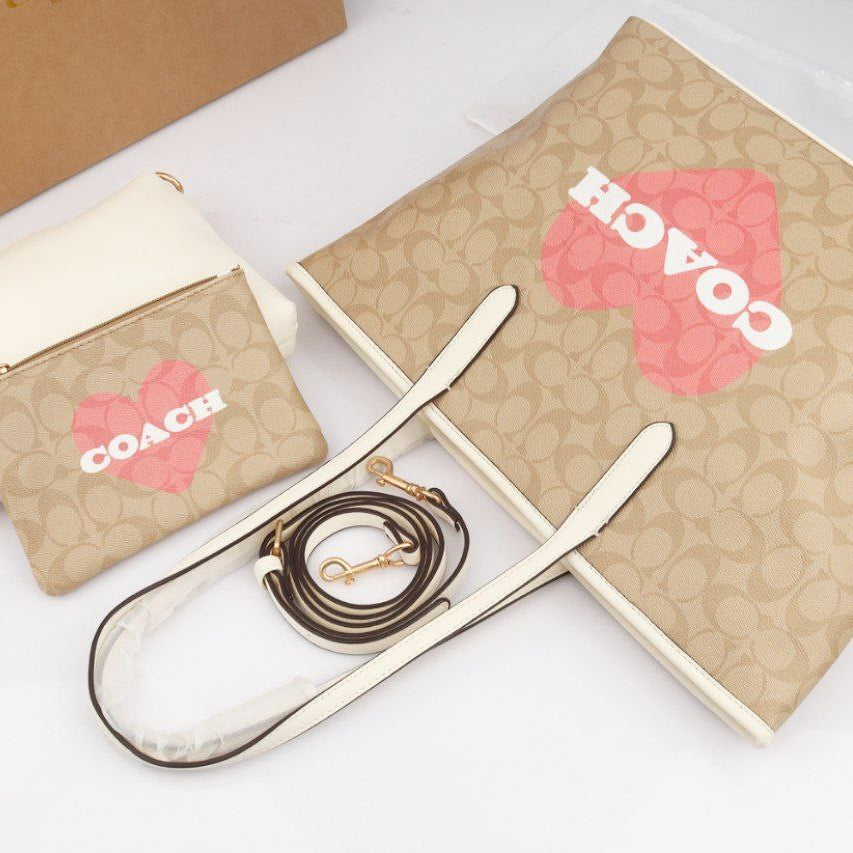 COACH Signature Heart Print Tote and Pouch Set 💖👜✨