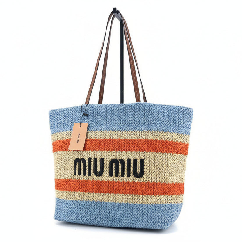Miu Miu Striped Woven Crochet Tote Bag 🏖️👜✨