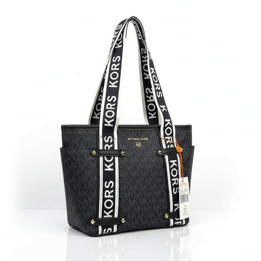 Michael Kors Black Pebble Leather Tote with Logo Straps 🖤👜✨