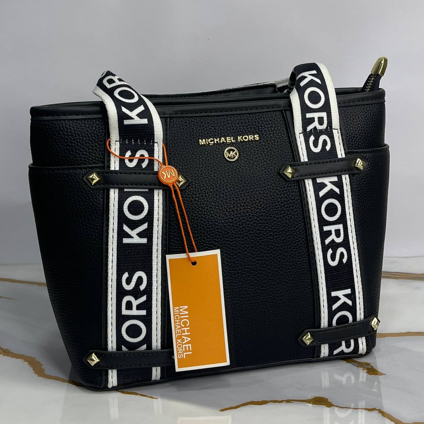 Michael Kors Black Pebble Leather Tote with Logo Straps 🖤👜✨