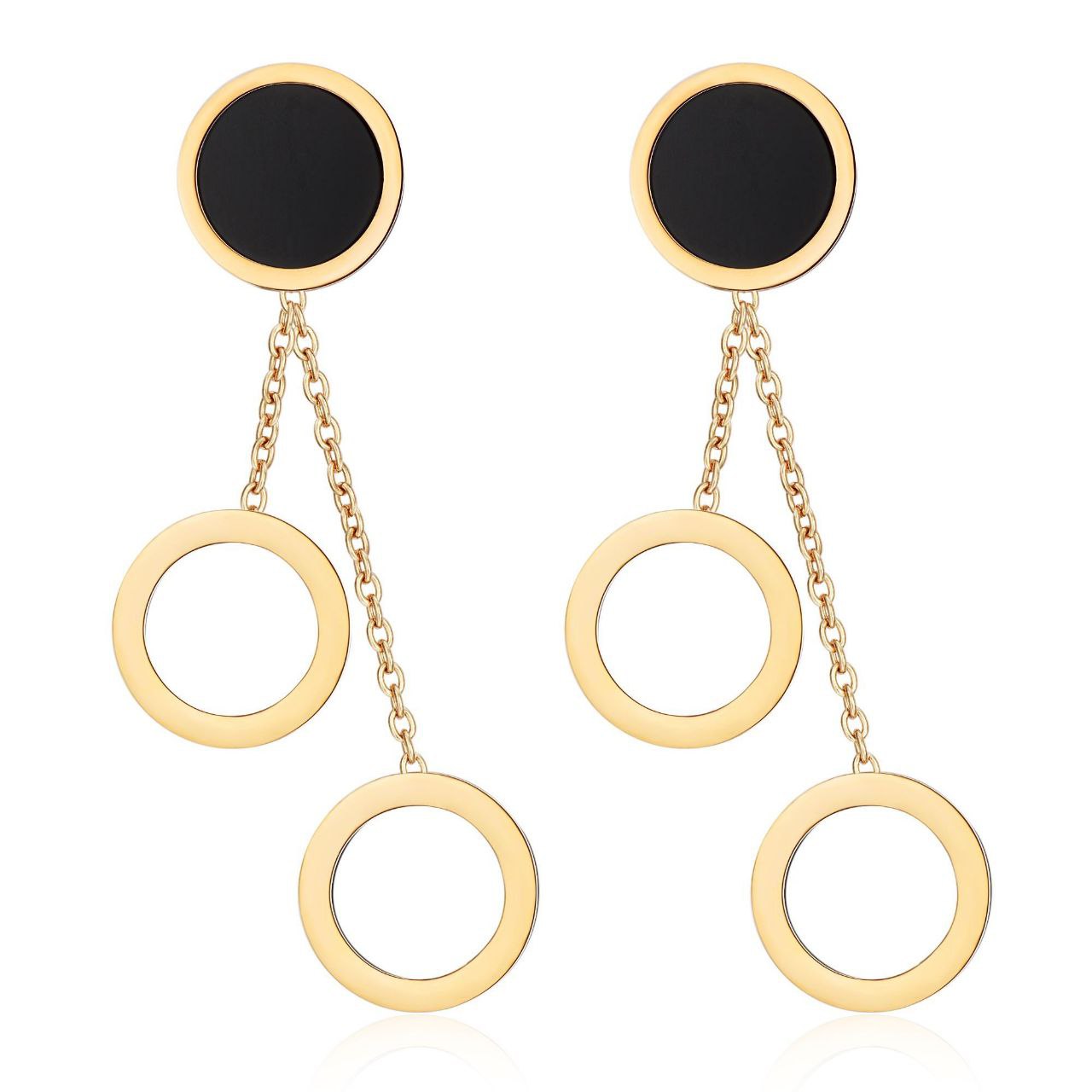 Aura Gold Geometric Dangle Earrings with Onyx Inlay ✨🟡⚫