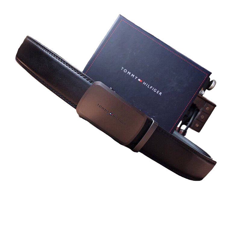 Tommy Hilfiger Men's Black Leather Ratchet Belt with Gunmetal Buckle ⚫️🇺🇸🔗