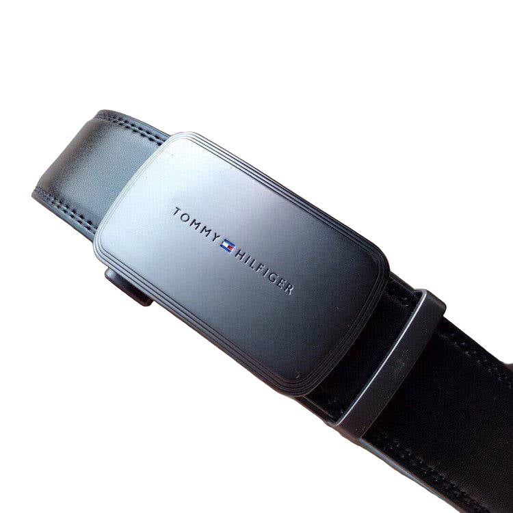 Tommy Hilfiger Men's Black Leather Ratchet Belt with Gunmetal Buckle ⚫️🇺🇸🔗