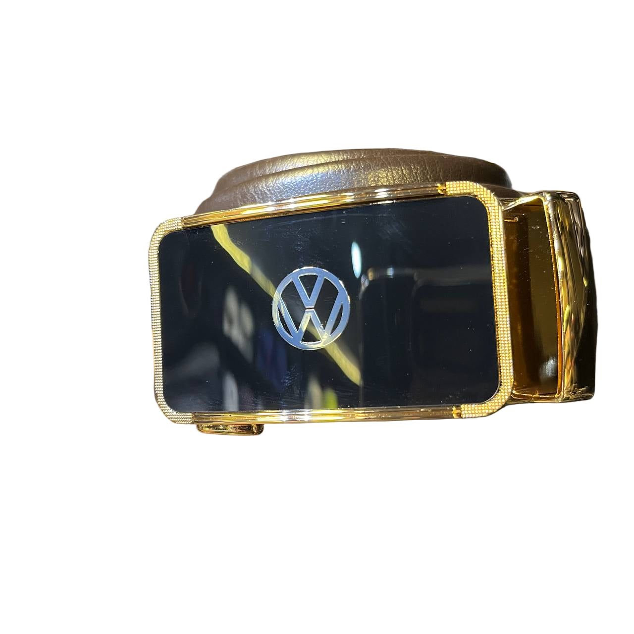 Volkswagen Men's Brown Leather Automatic Belt with Gold-Tone Buckle 🚗🌟🤎