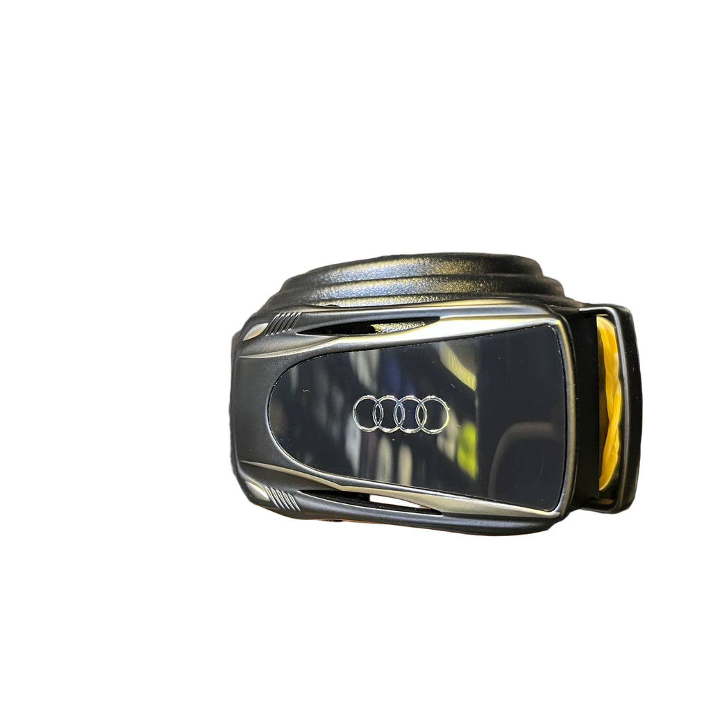 Audi Men's Black Leather Belt with Silver Rings Logo Buckle 🚗⚫️✨