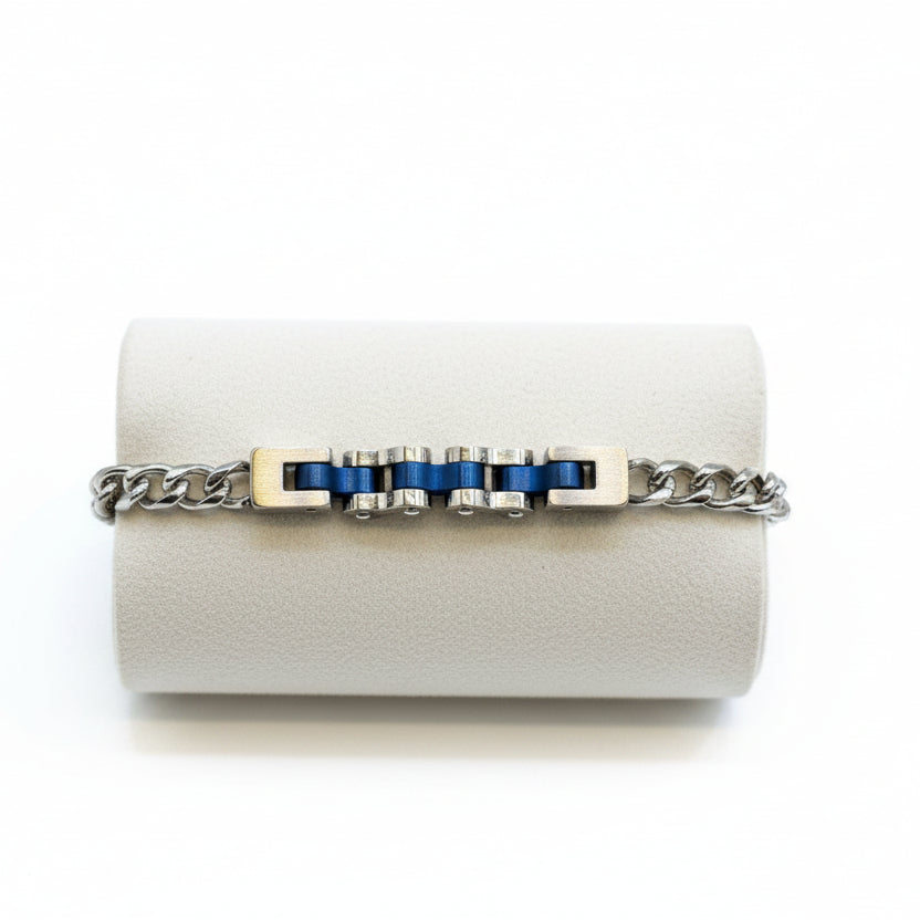 Modern Industrial Two-Tone Stainless Steel Curb Chain Bracelet ⛓️ 💙 ✨