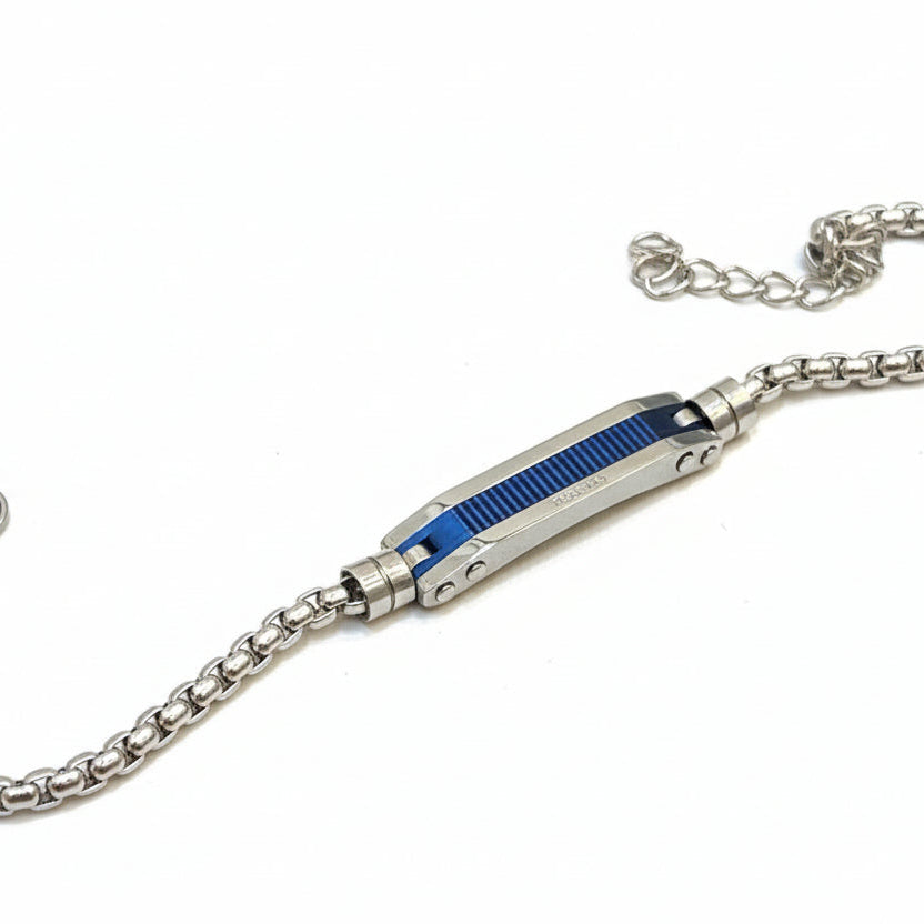 Versace Blue Ribbed ID Plate Chain Bracelet ⛓️💙✨