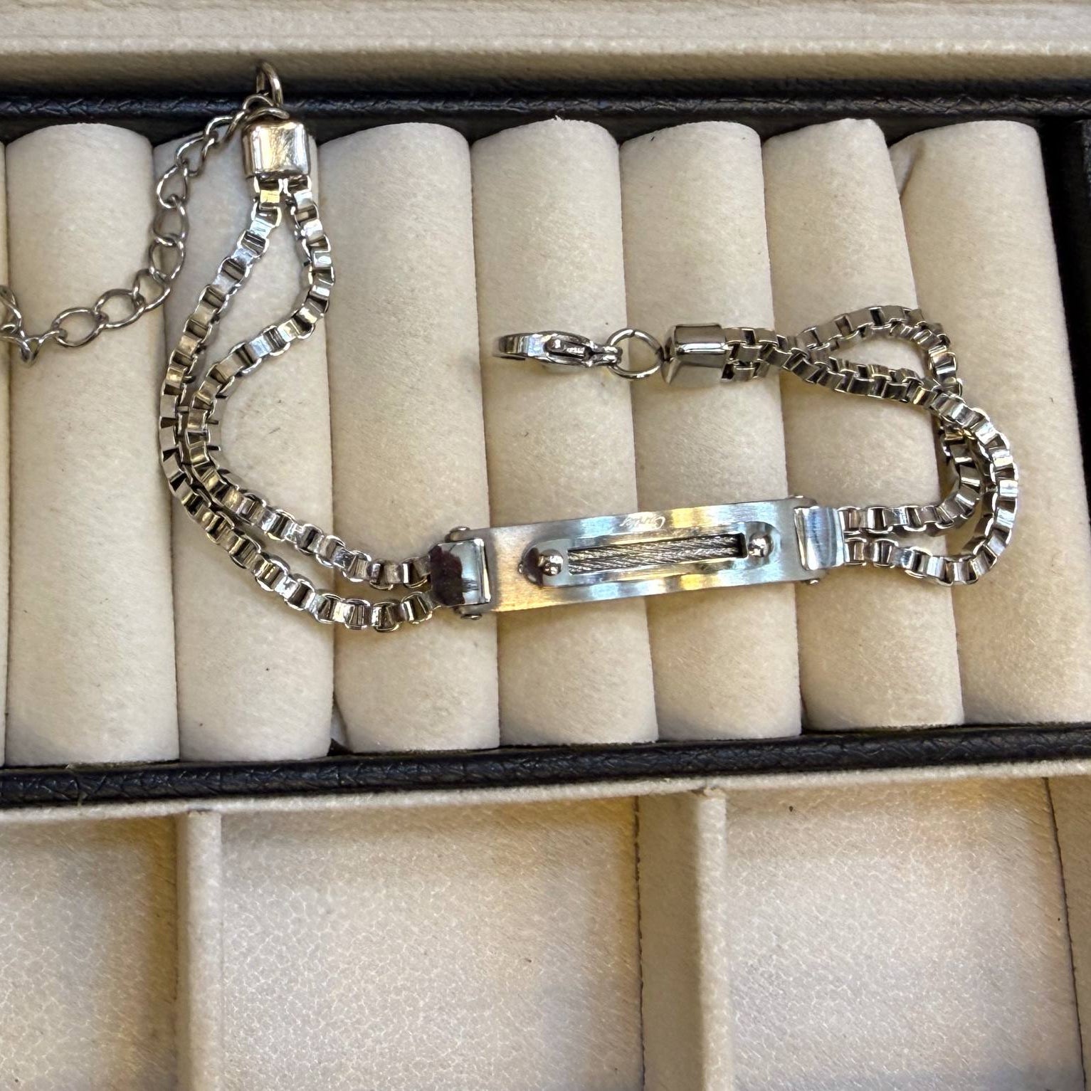 Cartier Stainless Steel Double Chain Bar Bracelet ⛓️✨💎