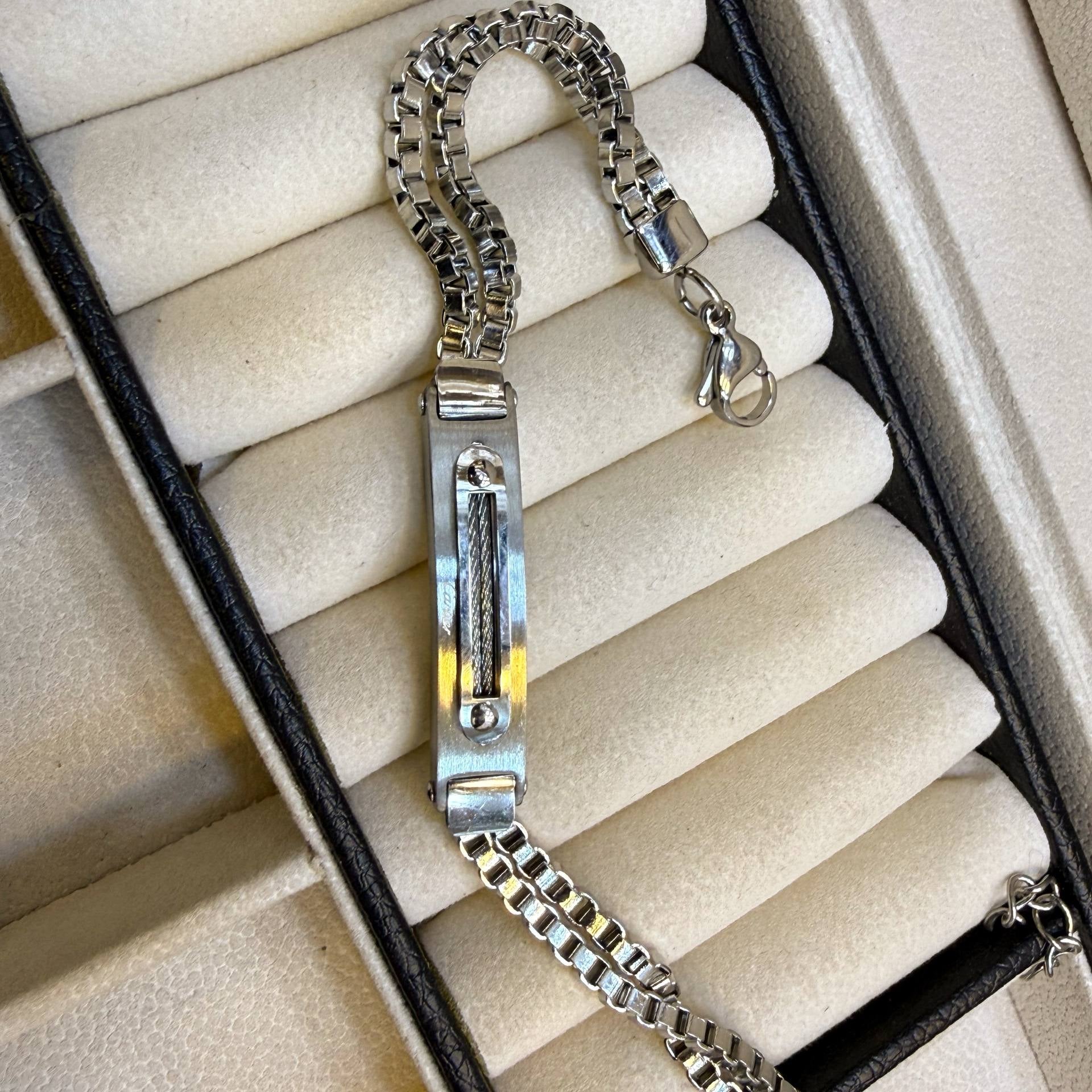 Cartier Stainless Steel Double Chain Bar Bracelet ⛓️✨💎