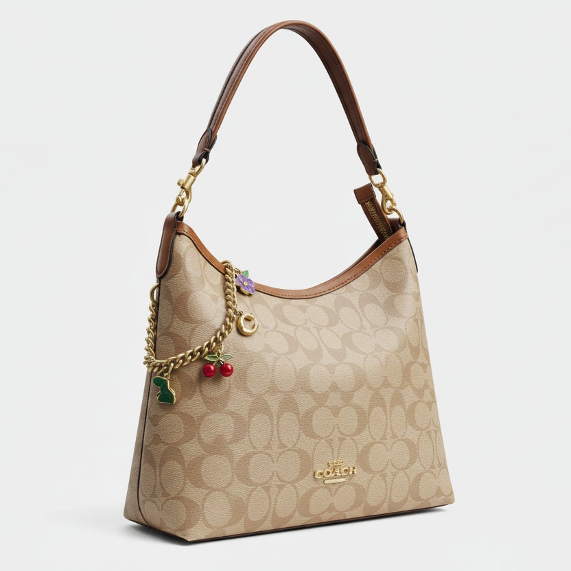 Coach Signature Canvas Hobo Bag with Playful Charms 👜🍒✨