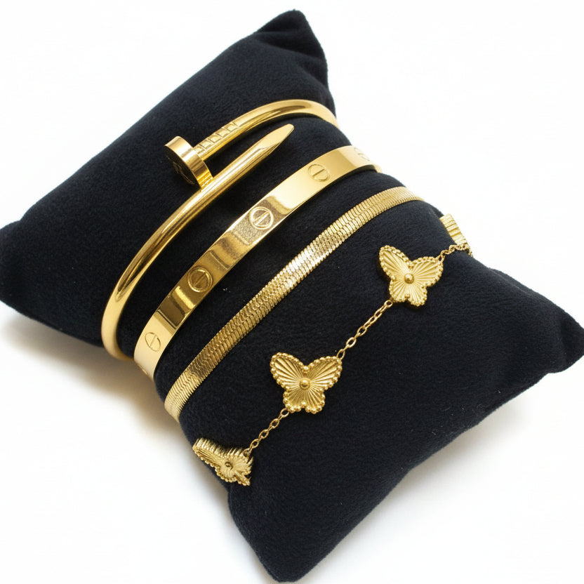 Luxury Gold Bracelet Stack featuring Juste un Clou and Alhambra Butterfly Styles 💅 ✨ 👑