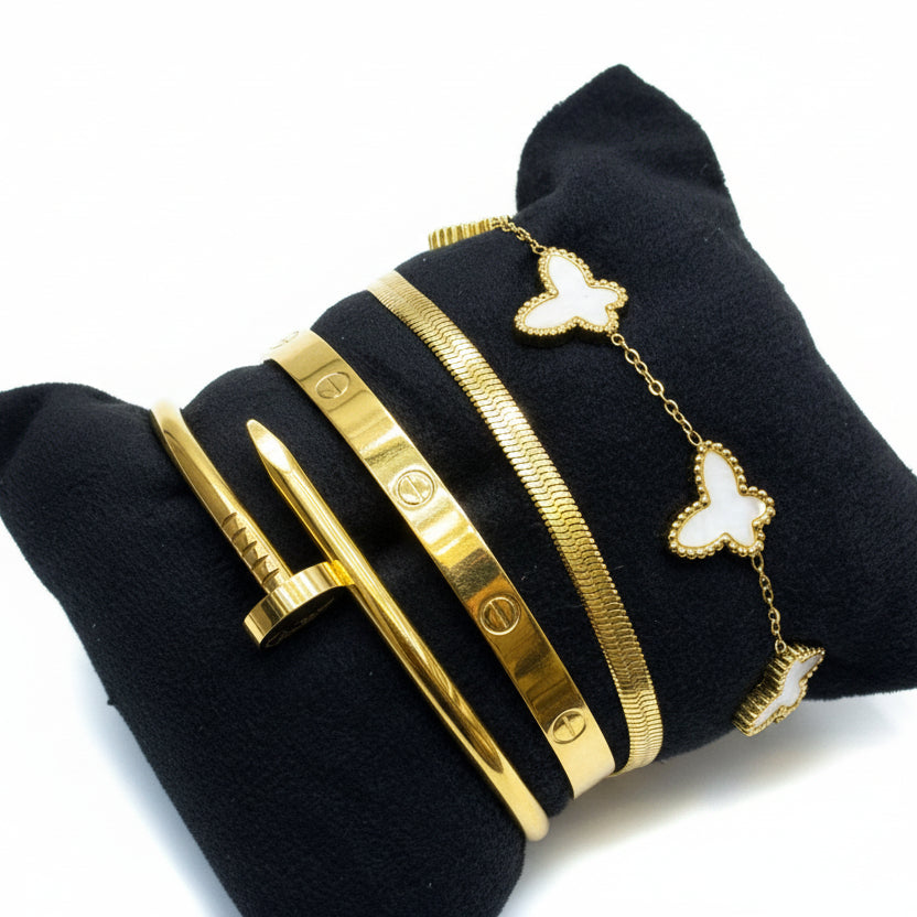 Gold Layered Bracelet Set with Butterfly Charms ✨🦋✨