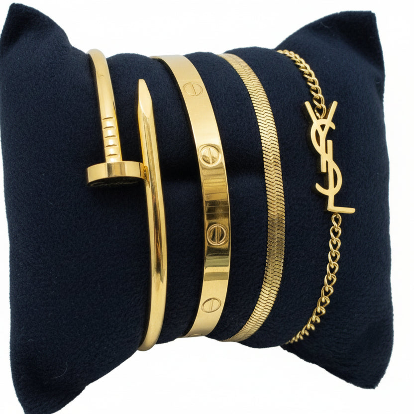 Cartier and YSL Luxury Gold Bracelet Stack Set 👑✨💎