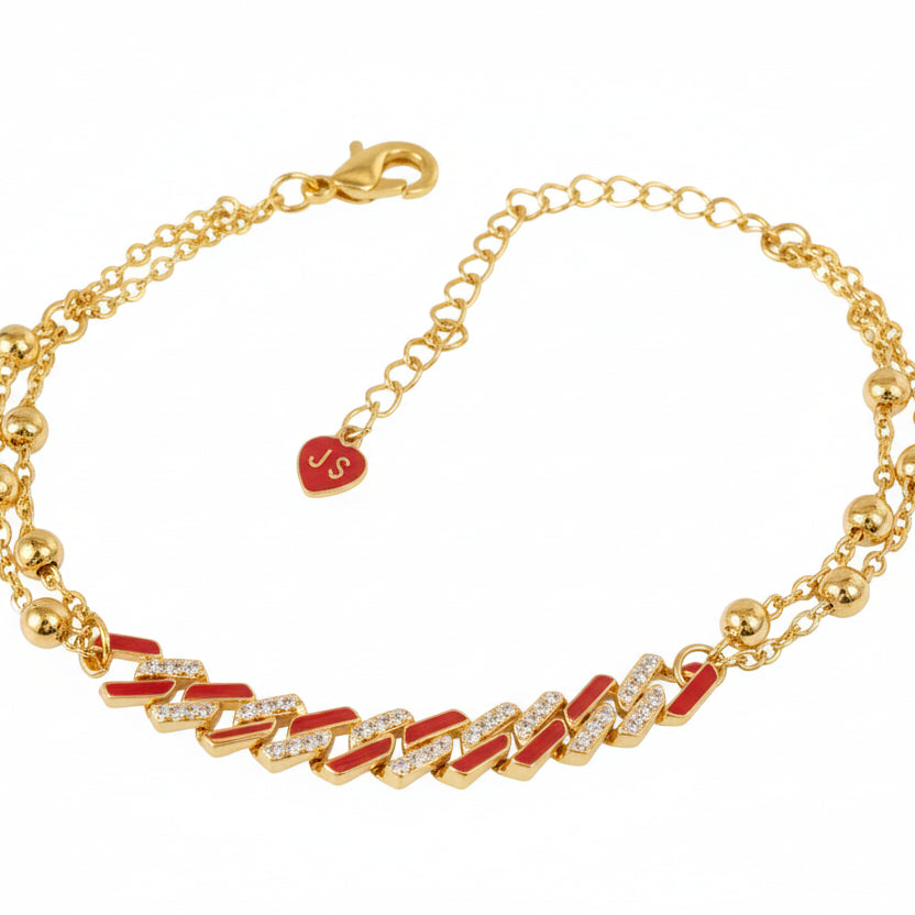 JS Enamel and Crystal Linked Chain Bracelet ✨❤️✨