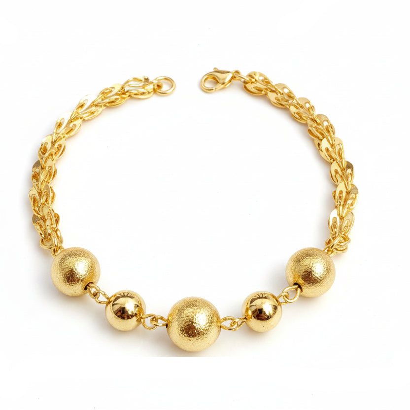 Elegant 24K Gold Textured Bead Charm Bracelet ✨🟡💫