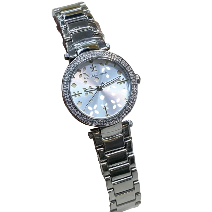 Michael Kors Parker Silver Floral Dial Pave Watch ⌚✨🌸