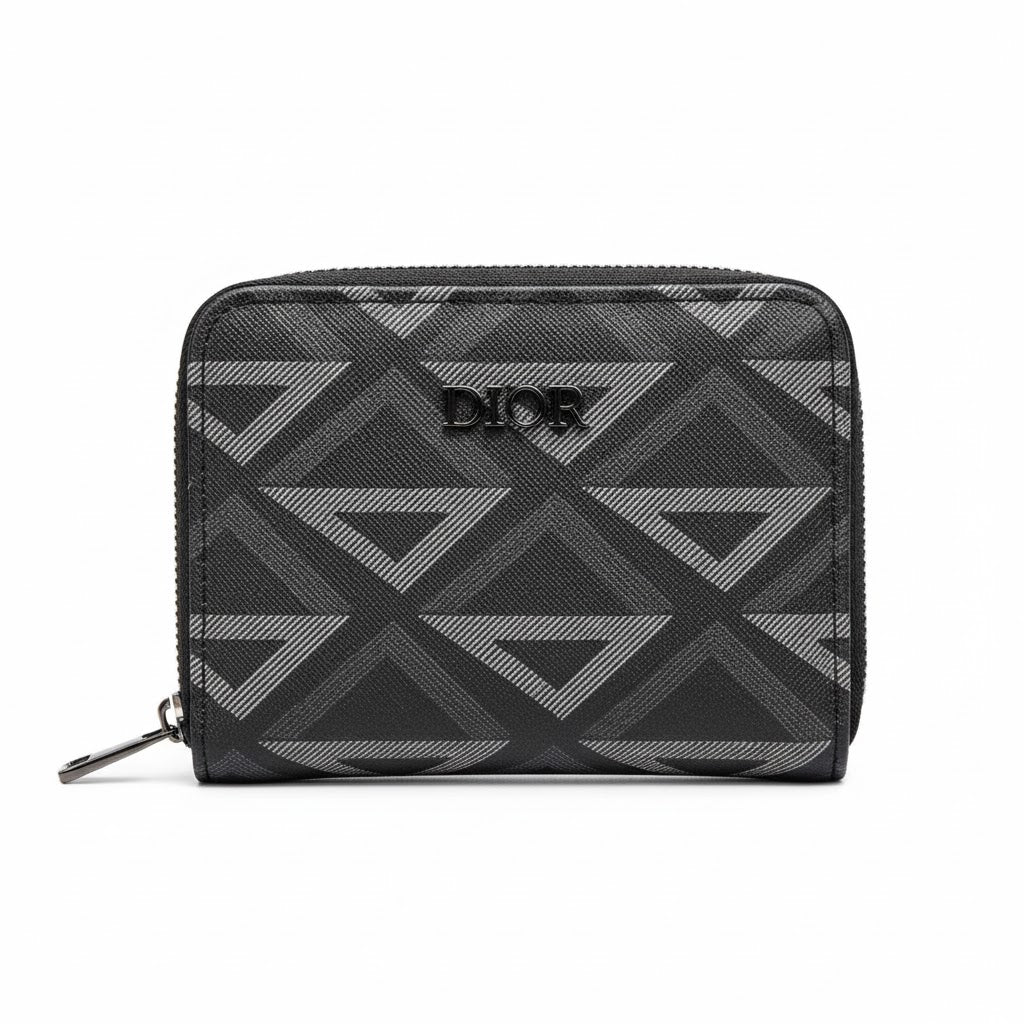 Dior Oblique Jacquard Canvas Compact Zip Wallet ⚫️🔺🔒