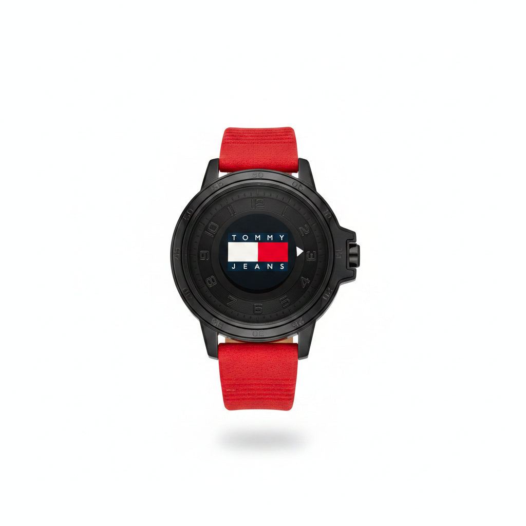 Tommy Jeans Urban Sport Black Watch with Red Silicone Strap ⌚️🔴🔥