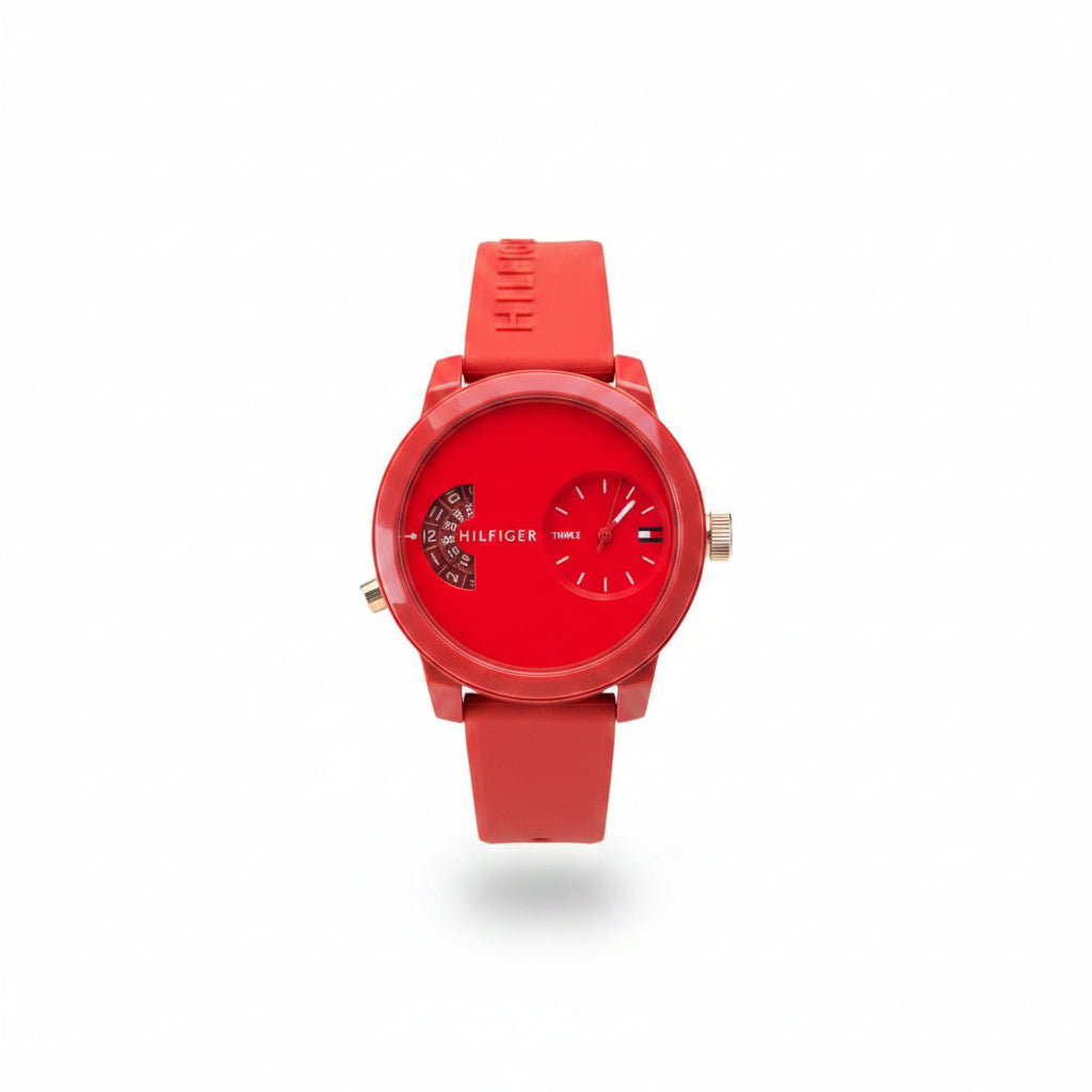 Tommy Hilfiger Navy and Red Silicone Dual-Dial Sport Watch ⏱️ 🌊 🔵