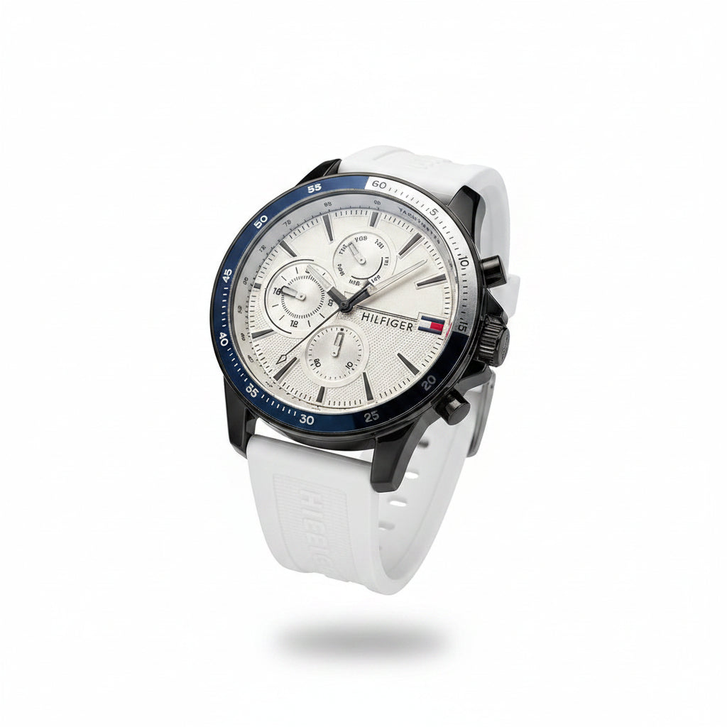 Tommy Hilfiger Men's Sport Chronograph Watch with White Silicone Strap ⌚️⚪️🔹