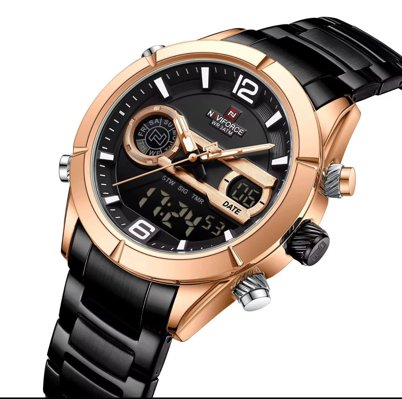 NAVIFORCE Dual Display Rose Gold Sport Watch ⌚✨🏆