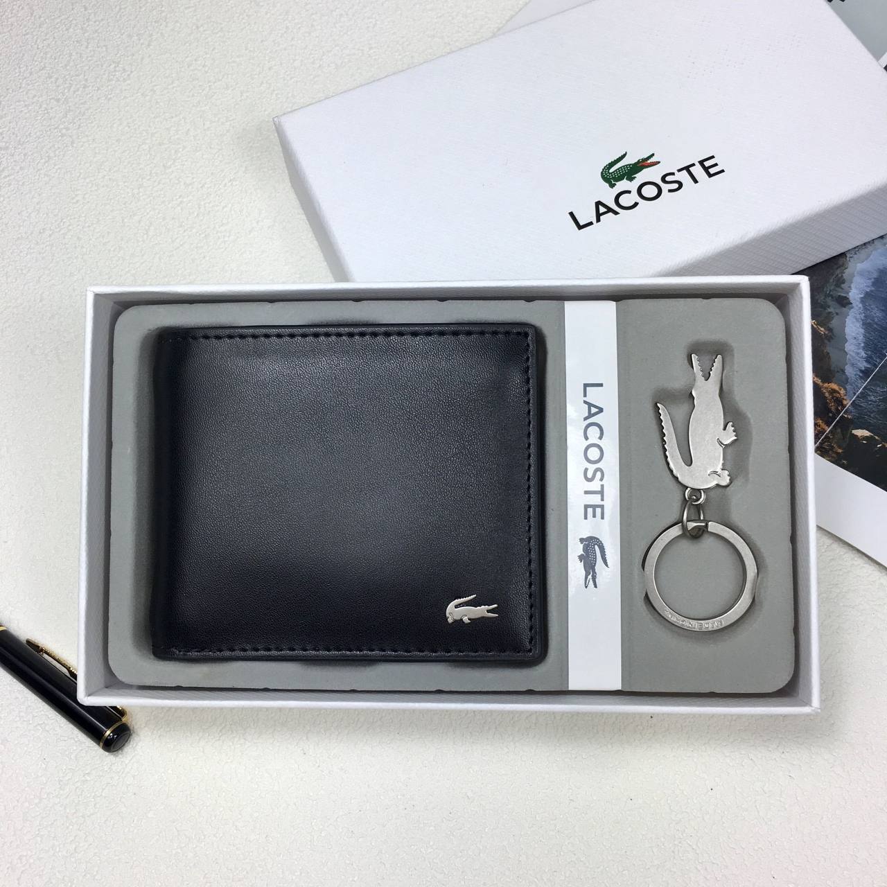 Lacoste Men's Leather Bifold Wallet and Keychain Gift Set 🐊💼✨