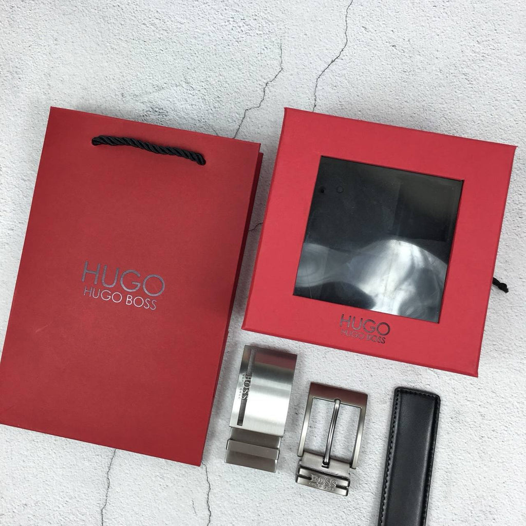 Hugo Boss Men’s Reversible Leather Belt Gift Set with Interchangeable Buckles 💼🐂✨