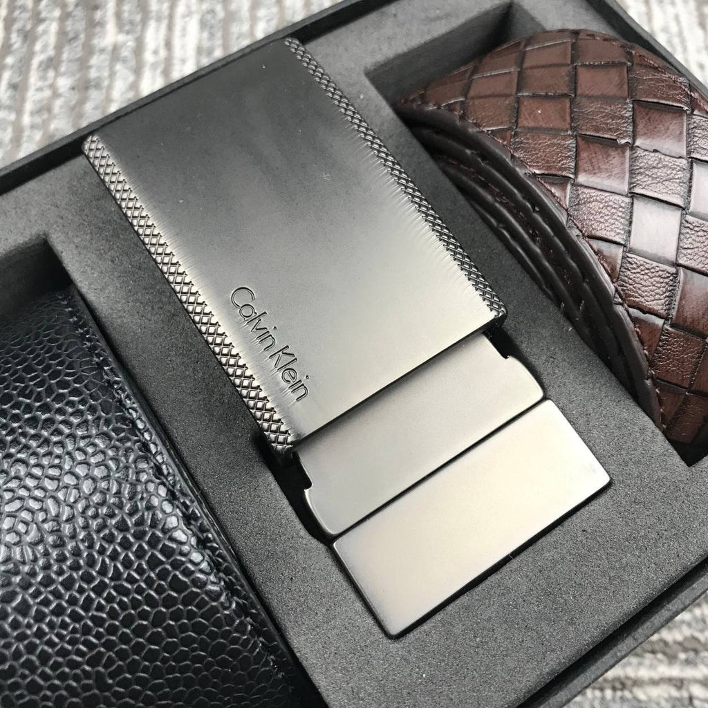 Calvin Klein Interchangeable Leather Belt Set with Two Straps & Buckle 🤎✨🎁