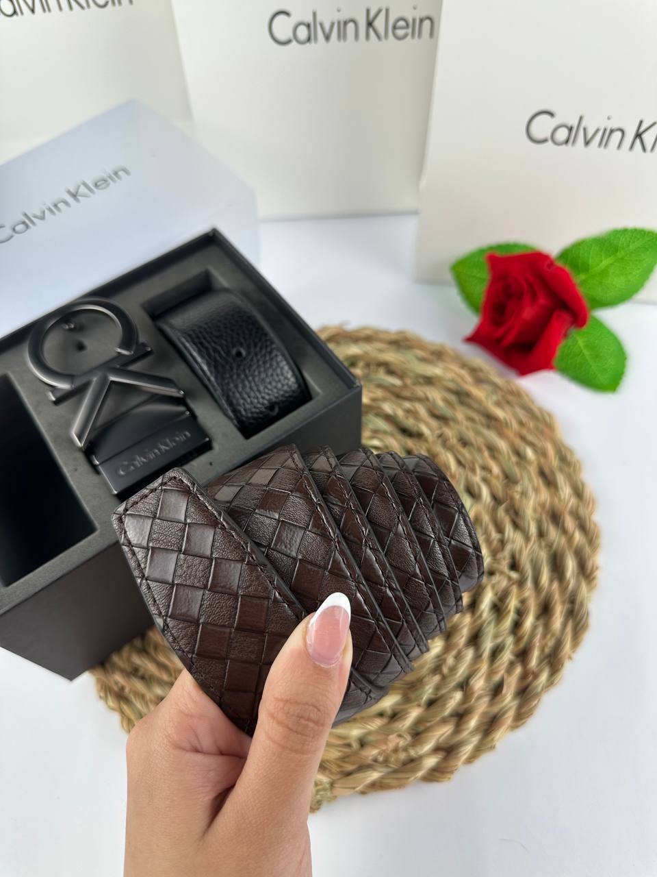 Calvin Klein Signature CK Logo Belt Set with Two Leather Straps 🤎✨🎁
