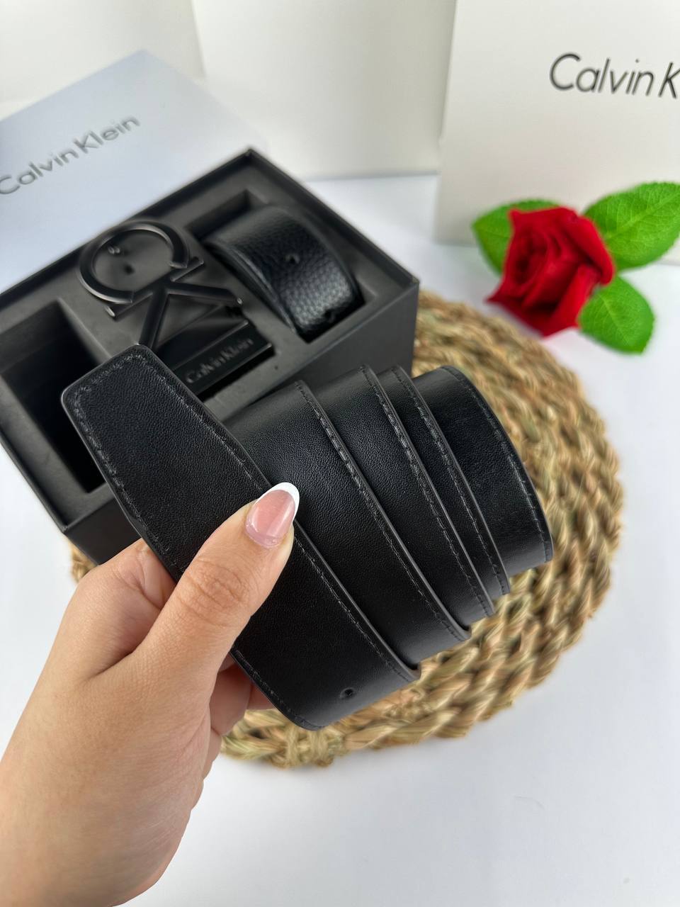 Calvin Klein Signature CK Logo Belt Set with Two Leather Straps 🤎✨🎁