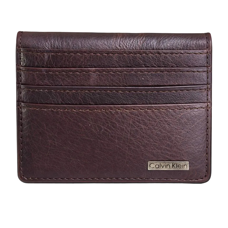 Calvin Klein Brown Pebbled Leather Slim Card Holder 💼 Brown Leather Minimalist Design 🤎