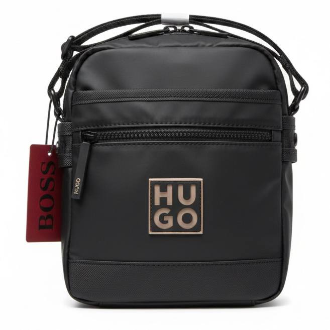 HUGO Logo Patch Messenger Bag in Sleek Black 💼⬛✨
