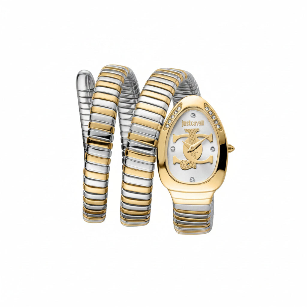 Just Cavalli Serpenti Glam Wrap Watch in Gold and Silver Tones 🐍✨💎