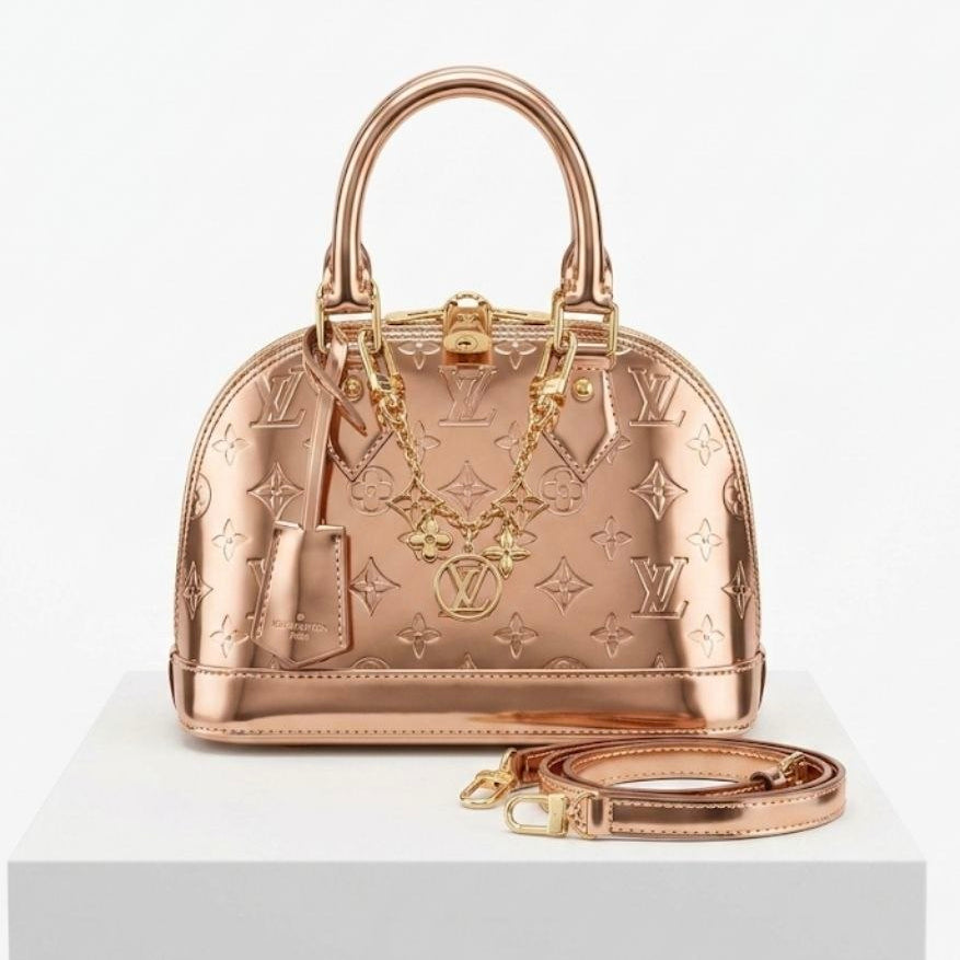 Louis Vuitton Alma Metallic Handbag with Monogram Chain 👜✨💎