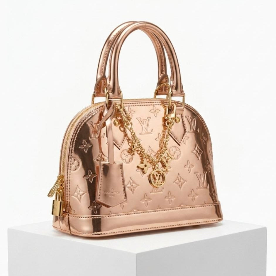 Louis Vuitton Alma Metallic Handbag with Monogram Chain 👜✨💎